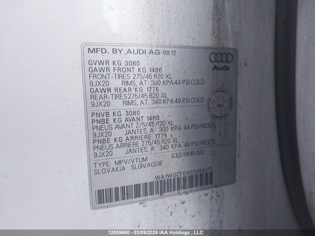 Aukcja sprzedaży 2013 Audi Q7 Prestige, vin: WA1WGCFE9DD004177, numer aukcji: 12559660