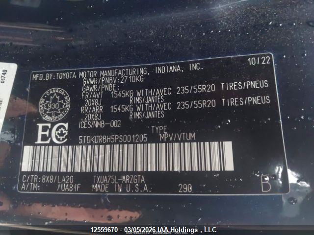 5TDKDRBH5PS001205 Toyota Highlander L/le/xle/limited/platinum/xse