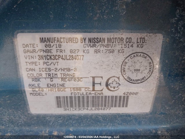 3N1CK3CP4JL284077 Nissan Micra