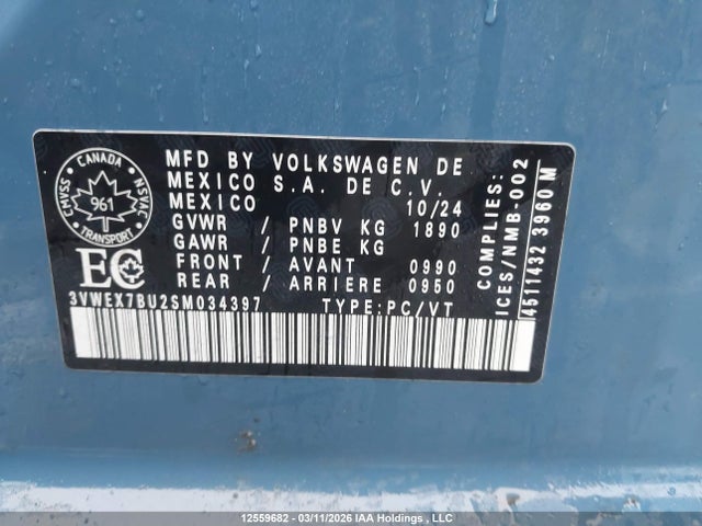 Продажа на аукционе авто 2025 Volkswagen Jetta Se, vin: 3VWEX7BU2SM034397, номер лота: 12559682
