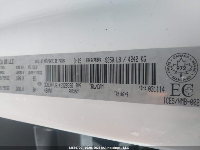 3C6URVJG1KE529586 RAM Promaster 3500 High Roof