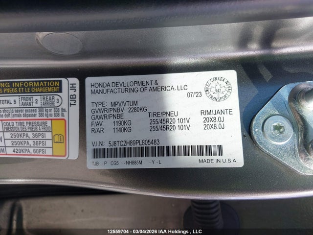 5J8TC2H89PL805483 Acura Rdx Platinum Elite A-spec