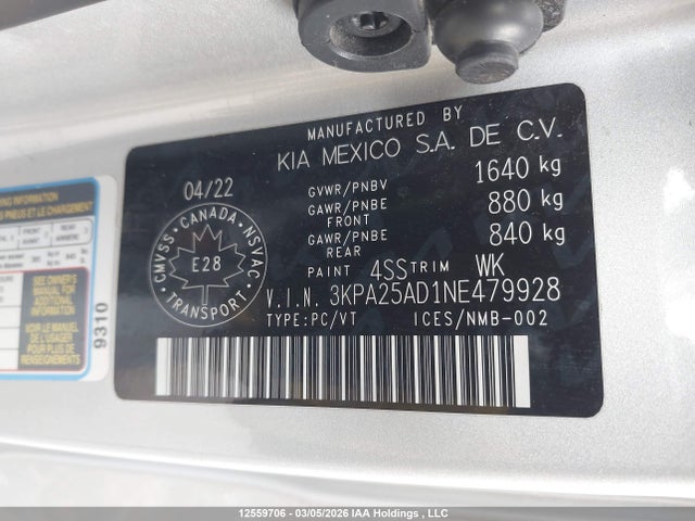 3KPA25AD1NE479928 KIA Rio