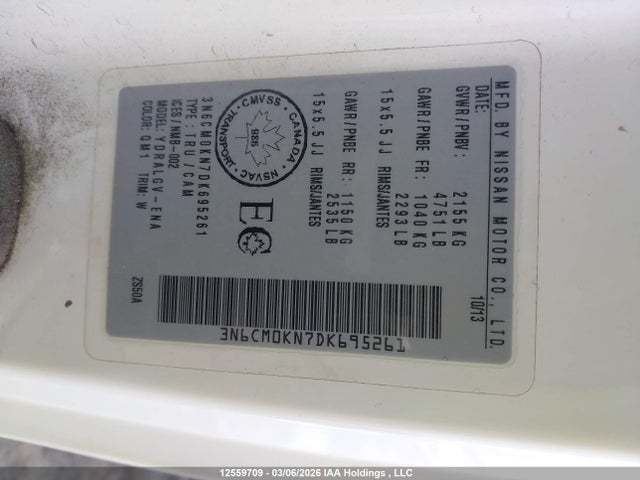2013 Nissan Nv200 მანქანა იყიდება აუქციონზე, vin: 3N6CM0KN7DK695261, აუქციონის ნომერი: 12559709