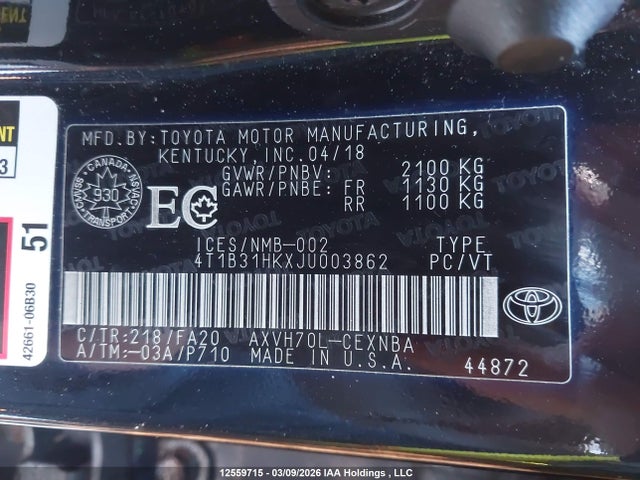4T1B31HKXJU003862 Toyota CAMRY HYBRID