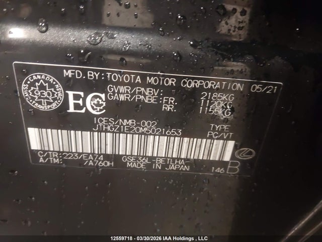 12559718 :رقم المزاد ، JTHGZ1E20M5021653 vin ، 2021 Lexus Is 350 مزاد بيع