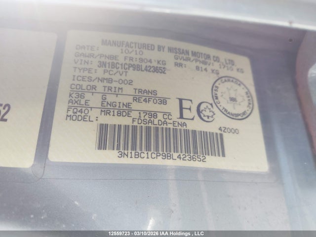 Aukcja sprzedaży 2011 Nissan Versa, vin: 3N1BC1CP9BL423652, numer aukcji: 12559723