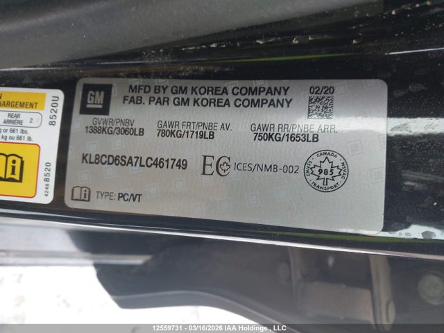 Продаж на аукціоні авто 2020 Chevrolet Spark 1lt Cvt, vin: KL8CD6SA7LC461749, номер лоту: 12559731