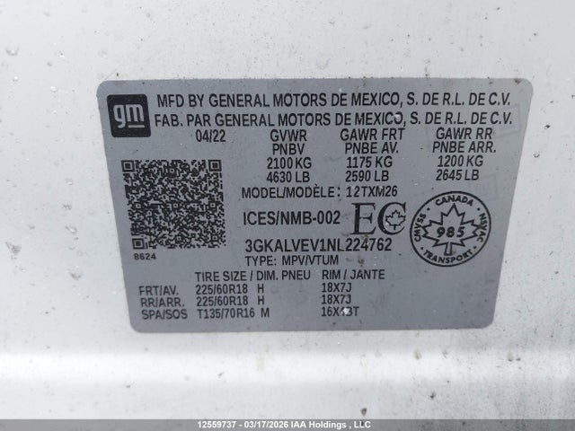 3GKALVEV1NL224762 GMC Terrain Slt