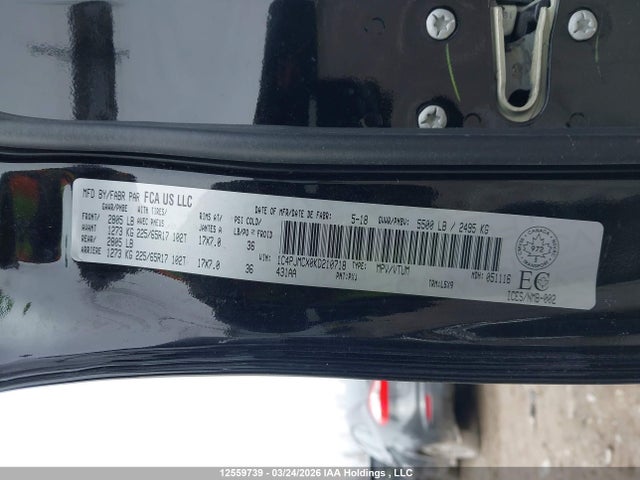 12559739 :رقم المزاد ، 1C4PJMCX0KD210718 vin ، 2019 Jeep Cherokee Latitude مزاد بيع