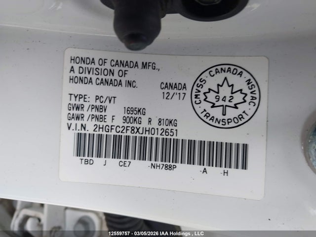 2HGFC2F8XJH012651 Honda Civic