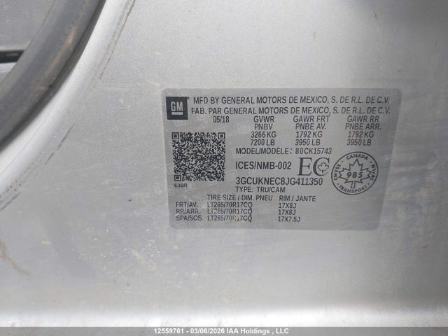 3GCUKNEC8JG411350 Chevrolet Silverado 1500 Wt