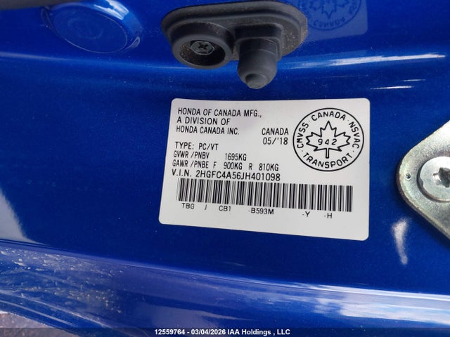 Aukcja sprzedaży 2018 Honda Civic Lx, vin: 2HGFC4A56JH401098, numer aukcji: 12559764