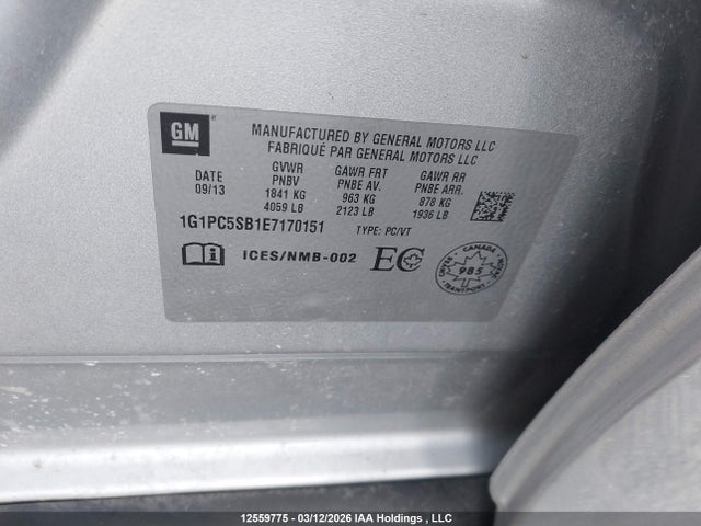 Aukcja sprzedaży 2014 Chevrolet Cruze 1lt, vin: 1G1PC5SB1E7170151, numer aukcji: 12559775