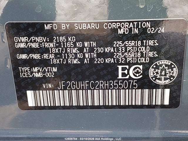 Продаж на аукціоні авто 2024 Subaru Crosstrek Onyx, vin: JF2GUHFC2RH355075, номер лоту: 12559784