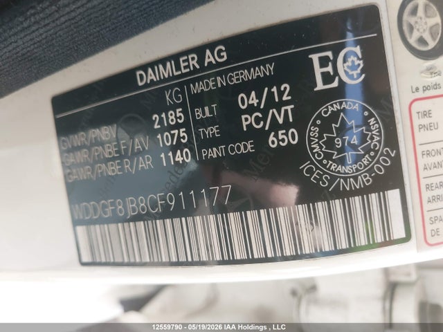 Aukcja sprzedaży 2012 Mercedes-benz C 350 4matic, vin: WDDGF8JB8CF911177, numer aukcji: 12559790
