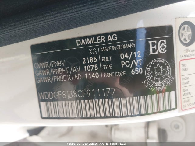Aukcja sprzedaży 2012 Mercedes-benz C 350 4matic, vin: WDDGF8JB8CF911177, numer aukcji: 12559790