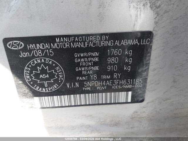 Aukcja sprzedaży 2015 Hyundai Elantra, vin: 5NPDH4AE3FH631185, numer aukcji: 12559794