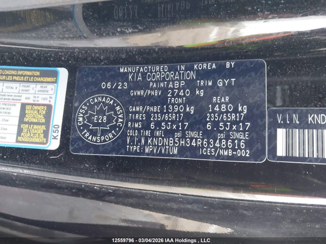 12559796 :رقم المزاد ، KNDNB5H34R6348616 vin ، 2024 Kia Carnival Lx مزاد بيع