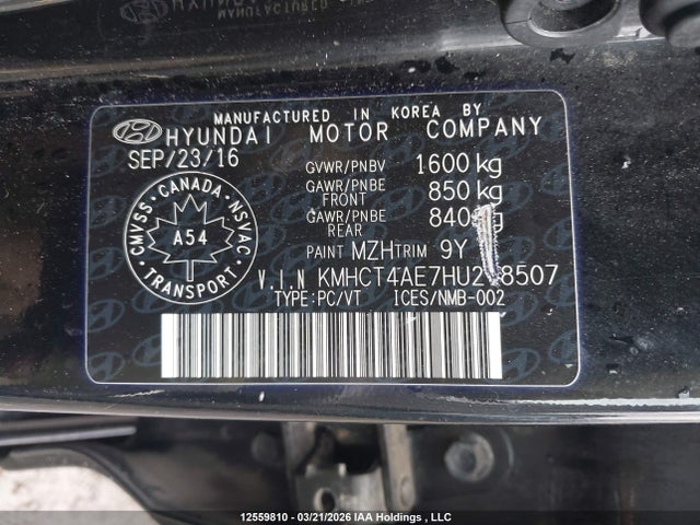 KMHCT4AE7HU218507 Hyundai Accent