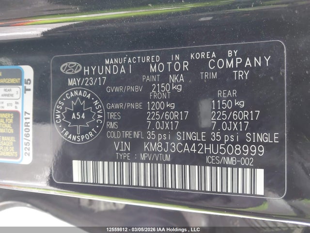KM8J3CA42HU508999 Hyundai TUCSON SE