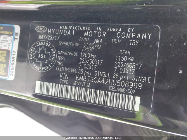 KM8J3CA42HU508999 Hyundai TUCSON SE
