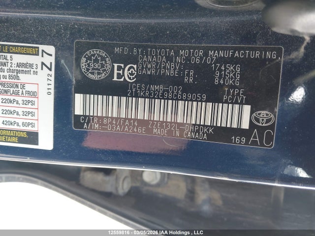 Aukcja sprzedaży 2008 Toyota Corolla Matrix Xr, vin: 2T1KR32E98C689059, numer aukcji: 12559816