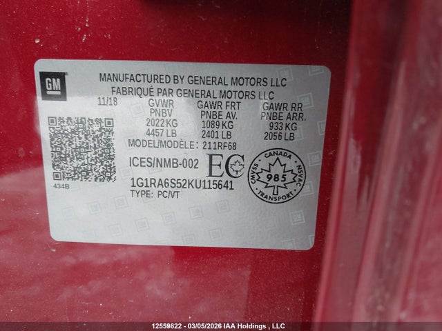 1G1RA6S52KU115641 Chevrolet VOLT LT
