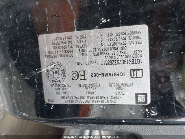 Aukcja sprzedaży 2009 Gmc Sierra K1500, vin: 1GTEK19C79Z263517, numer aukcji: 12559827