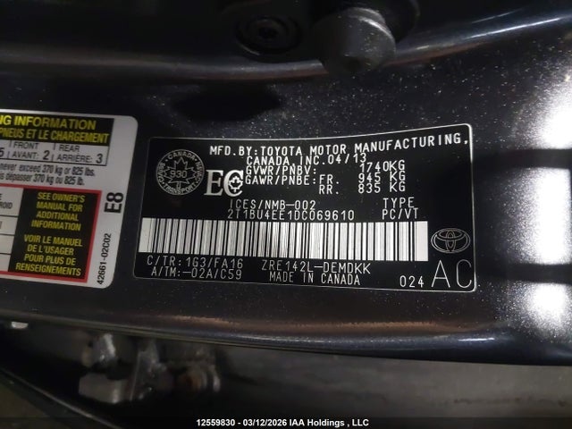 Aukcja sprzedaży 2013 Toyota Corolla S/le, vin: 2T1BU4EE1DC069610, numer aukcji: 12559830