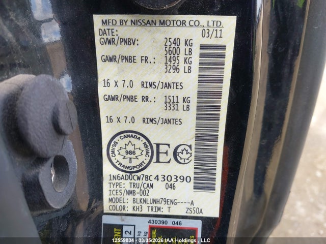 Продажа на аукционе авто 2011 Nissan Frontier Pro-4x, vin: 1N6AD0CW7BC430390, номер лота: 12559834