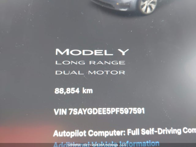 Aukcja sprzedaży 2023 Tesla Model Y, vin: 7SAYGDEE5PF597591, numer aukcji: 12559858