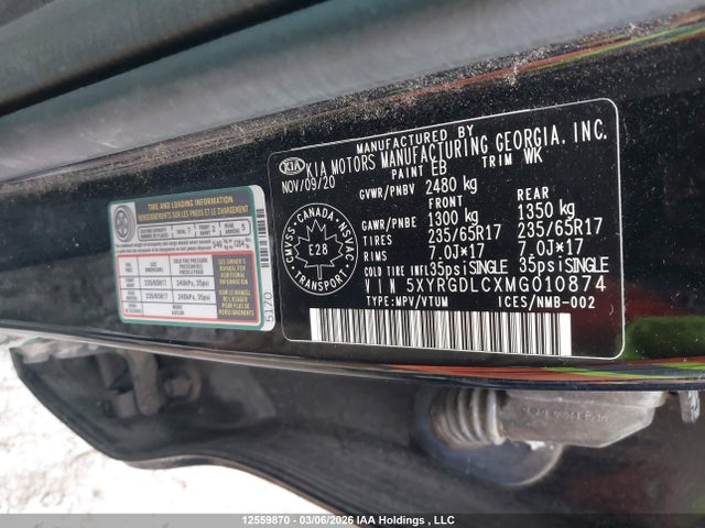 5XYRGDLCXMG010874 KIA Sorento 2.5l Lx Premium/2.5l Lx+/2.5t Ex/2.5t Ex+