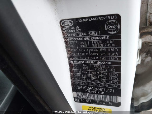 Land Rover Range Rover Evoque Dynamic 2015 SALVT2BG3FH075121 Image 9