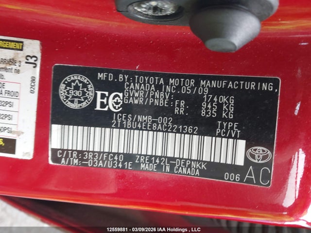 Aukcja sprzedaży 2010 Toyota Corolla S/le/xle, vin: 2T1BU4EE8AC221362, numer aukcji: 12559881