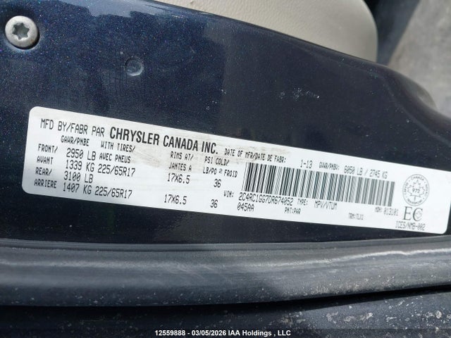 12559888 :رقم المزاد ، 2C4RC1GG7DR674052 vin ، 2013 Chrysler Town & Country Limited مزاد بيع