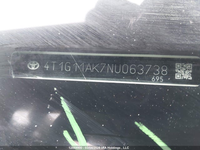 2022 Toyota Camry Se მანქანა იყიდება აუქციონზე, vin: 4T1G11AK7NU063738, აუქციონის ნომერი: 12559900