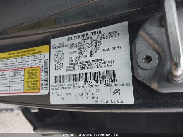 Продаж на аукціоні авто 2016 Ford Fusion Se, vin: 3FA6P0T91GR168097, номер лоту: 12559903