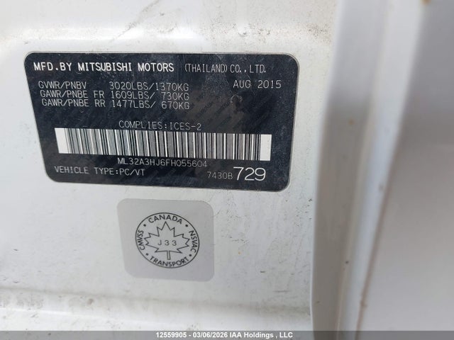 12559905 :رقم المزاد ، ML32A3HJ6FH055604 vin ، 2015 Mitsubishi Mirage De مزاد بيع