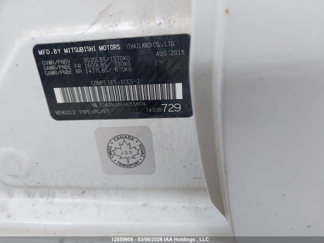 12559905 :رقم المزاد ، ML32A3HJ6FH055604 vin ، 2015 Mitsubishi Mirage De مزاد بيع