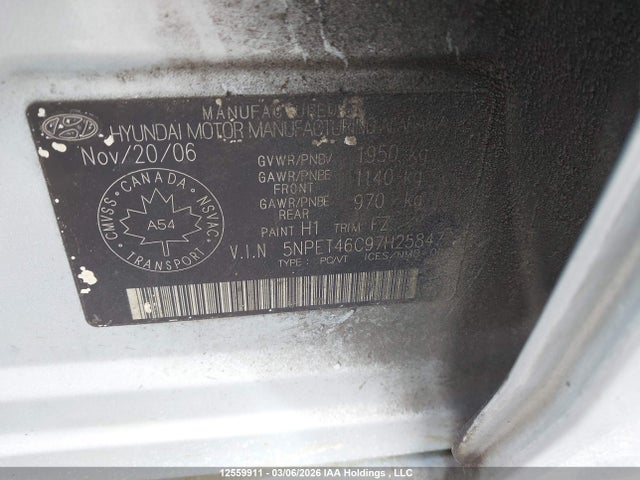 12559911 :رقم المزاد ، 5NPET46C97H258472 vin ، 2007 Hyundai Sonata مزاد بيع