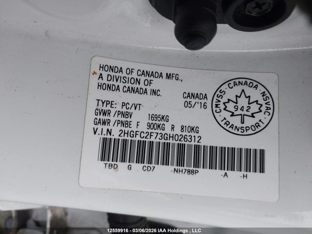 Aukcja sprzedaży 2016 Honda Civic Ex 4dr, vin: 2HGFC2F73GH026312, numer aukcji: 12559916