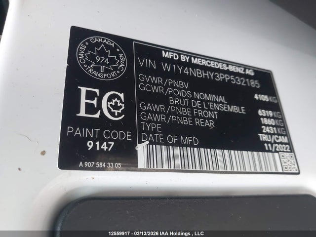 2023 Mercedes-benz Sprinter 2500 Standard Roof 4-cyl Diesel Ho მანქანა იყიდება აუქციონზე, vin: W1Y4NBHY3PP532185, აუქციონის ნომერი: 12559917