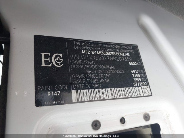 Продажа на аукционе авто 2022 Mercedes-benz Sprinter 4500 Standard Roof V6, vin: W1X9E33Y7NN209659, номер лота: 12559935