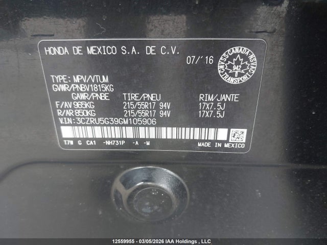 3CZRU5G39GM105906 Honda HR-V LX