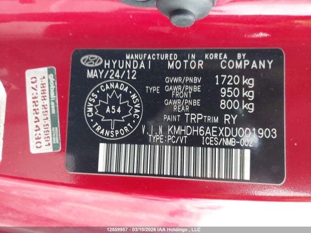 Auction sale of the 2013 Hyundai Elantra Se, vin: KMHDH6AEXDU001903, lot number: 12559957