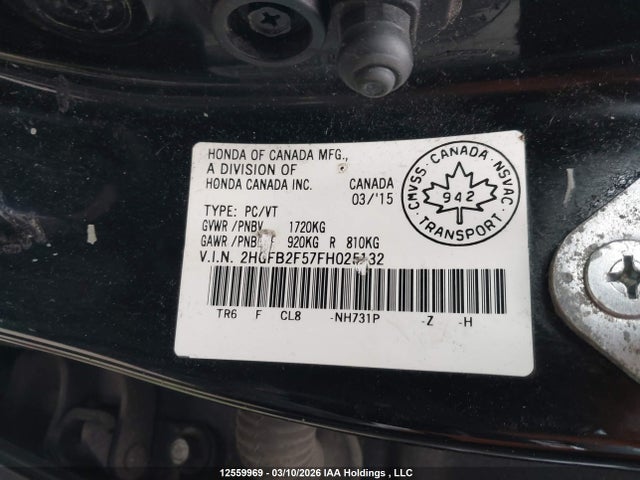 2015 Honda Civic Ex 4dr მანქანა იყიდება აუქციონზე, vin: 2HGFB2F57FH025132, აუქციონის ნომერი: 12559969