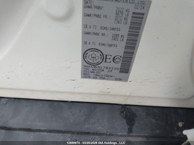 12559974 :رقم المزاد ، 5N1AT2MV3EC784530 vin ، 2014 Nissan Rogue S/sl/sv مزاد بيع