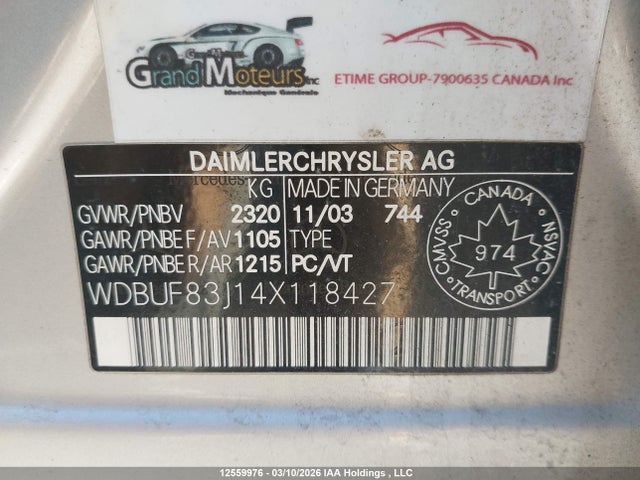 Aukcja sprzedaży 2004 Mercedes-benz E 500 4matic, vin: WDBUF83J14X118427, numer aukcji: 12559976