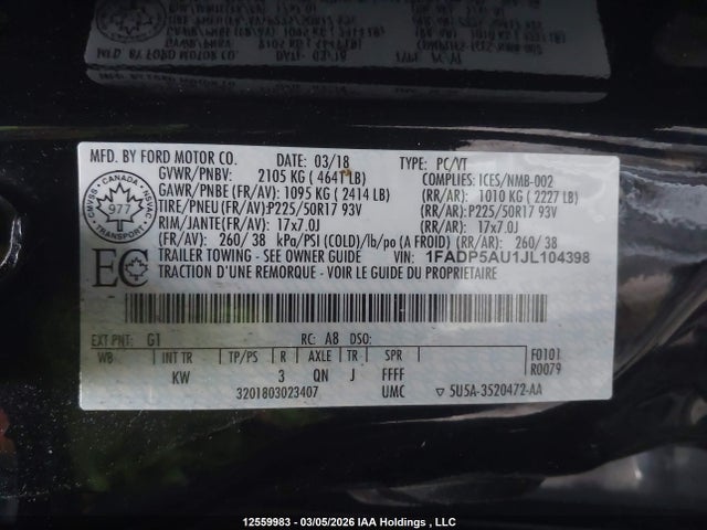 1FADP5AU1JL104398 Ford C-MAX SE